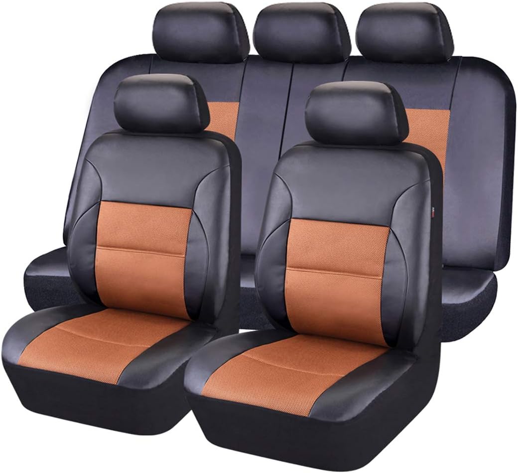 CAR PASS Luxurious PU Leather Automotive Universal Seat Covers Full Set for Vehicles,Cars,SUV,with Super 5mm Composite Sponge Inside,Airbag Compatible (Black and Black)