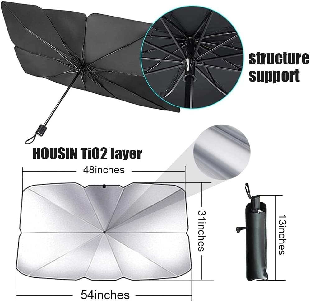 Car Windshield Sun Shade Umbrella,Foldable Car Windshield Sun Shade Umbrella,Windshield Sun Shade Umbrella,Car Umbrella Sun Shade Protect Vehicle from UV Sun and Heat (Large 57''x 31'')