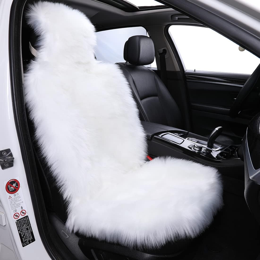 1Pc Faux Sheepskin Wool Fur Car Seat Cover for Cars SUV Trucks Universal Fit, Soft Plush Synthetic Wool Buck Fur Car Seat Cushions by FLMaples(Black)