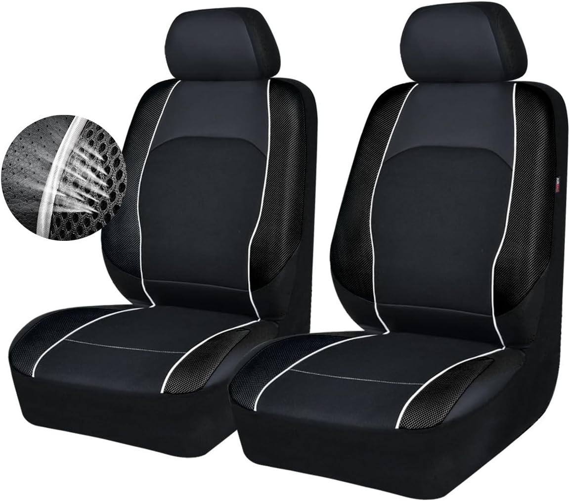 HORSE KINGDOM Universal Car Seat Covers Faux Leather with Air-mesh Breathable Aibag Compatible Fit Cars, Suvs, Sedans, Trucks (Two Front, Gray)