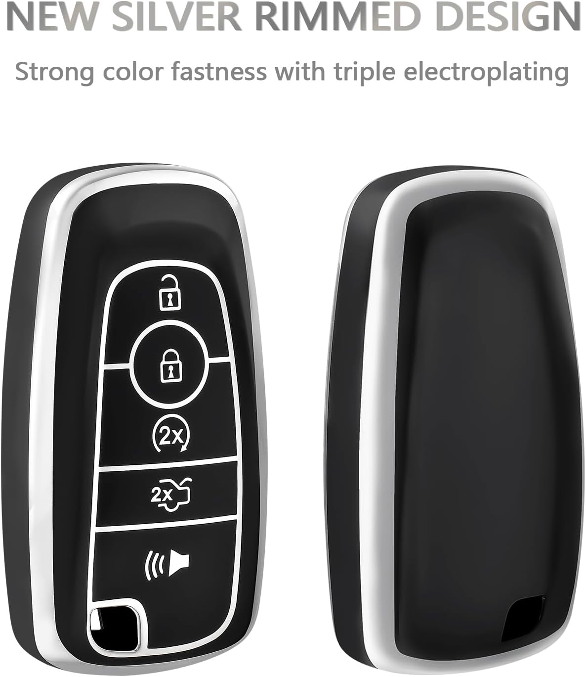 OFFCURVE Key Fob Cover with Keychain for Ford Fusion Explorer Escape F150 F250 F350 F450 F550 Edge Maverick Expedition Lincoln Aviator 5 Buttons Smart Key Holder, Black