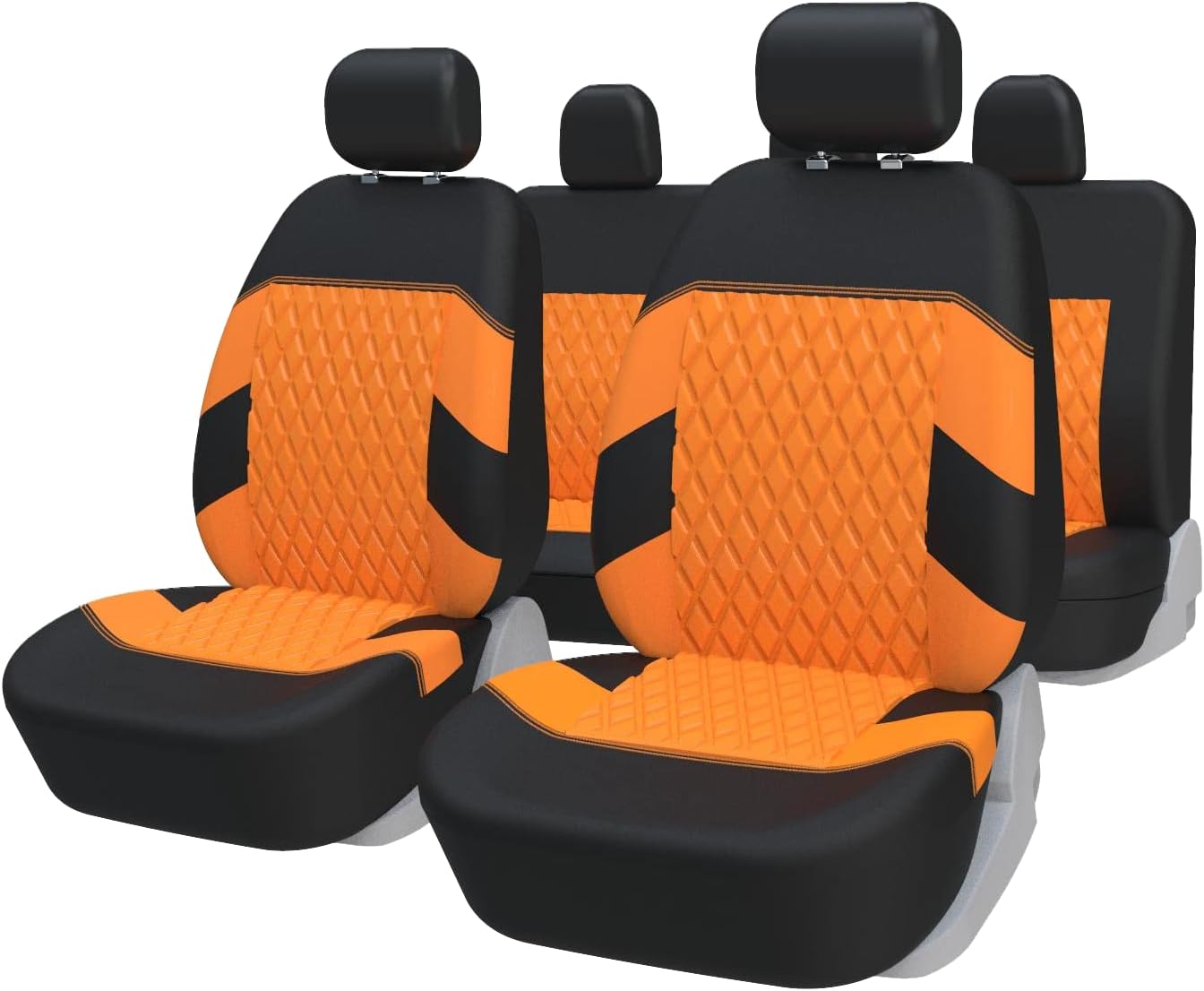 TOYOUN Car Seat Covers Full Set Universal Seat Covers for 5 Car Seater Front Bucket Seat Covers and 50-50 or 60-40 Rear Split Bench Back Seat Covers Fit Most Cars SUVs Trucks Orange