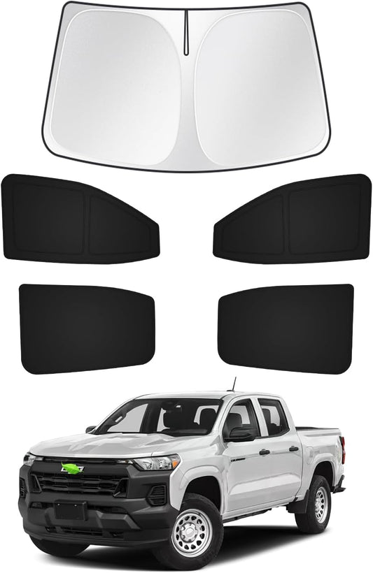 Canvcle Sunshades for Chevrolet/Chevy Colorado 4Door 2015-2022 Windshield Window Sun Shade Side Rear Sun Visor Shield Privacy Cover Keep Vehicle Cool Black 5PCS