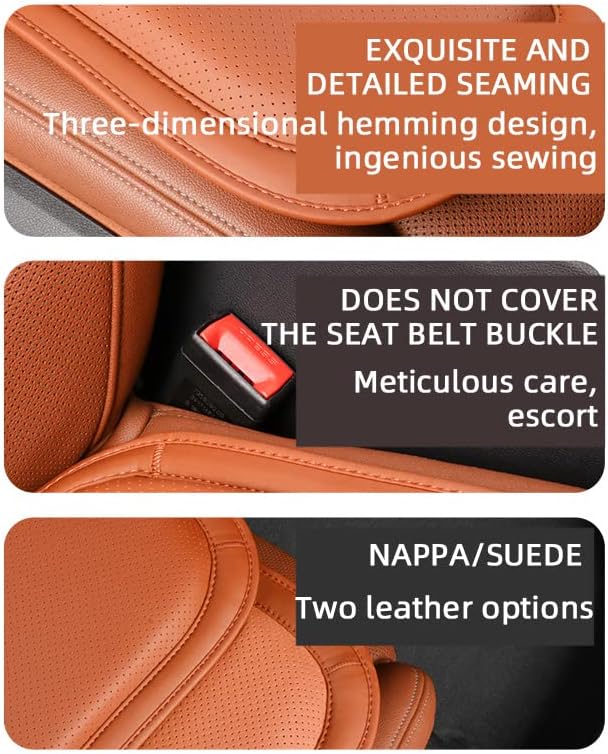 KUNIO Nappa Leather Car Seat Cushion Fit for Honda Car Seat Cushion Pad Comfort Memory Foam & Non-Slip Rubber Bottom Orange