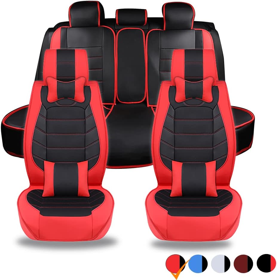 JMTBNO Car Full Set Seat Covers, Luxury Car Protectors, Universal Anti-Slip Driver Seat Cover with Backrest Fit for Most Sedans SUVs Cars Minivans (Red)