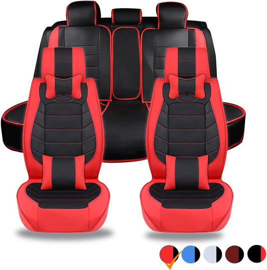 JMTBNO Car Full Set Seat Covers, Luxury Car Protectors, Universal Anti-Slip Driver Seat Cover with Backrest Fit for Most Sedans SUVs Cars Minivans (Red)