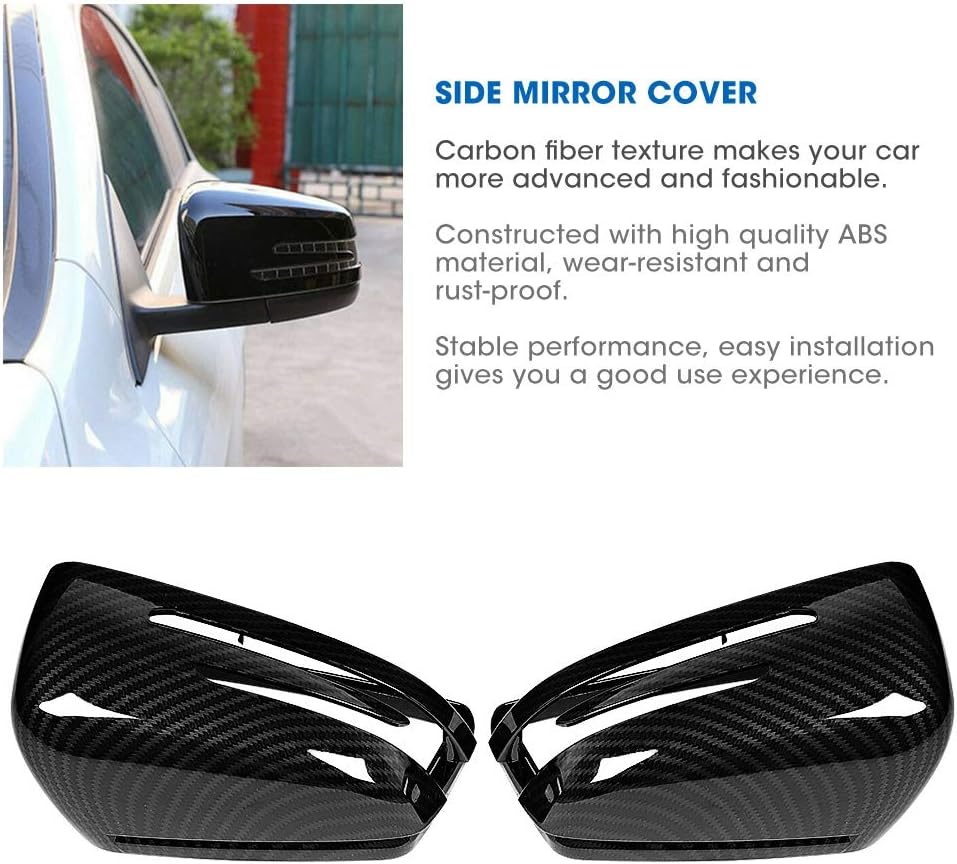 Car Rear View Mirror Cover, 2pcs Carbon Fiber Texture Cap Fit for benz A-Class W176 B-Class W246 C-Class W204 E-Class W212 S-Class W221 CLS C218 GLA X156 CLA C117