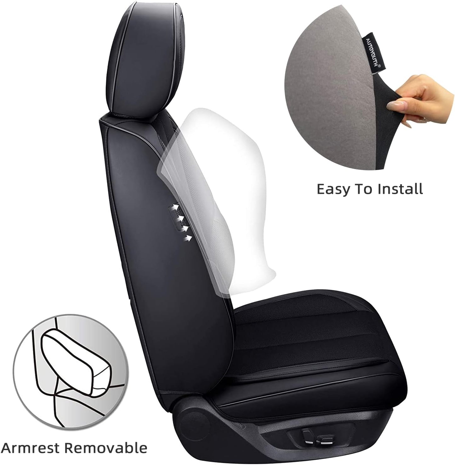 AUTOYOUTH Front Bucket Car Seat Covers for Truck, SUV Butterfly Embroidery, Polyester Cloth Universal Fit Car Accessories ¨C 4PCS, Black