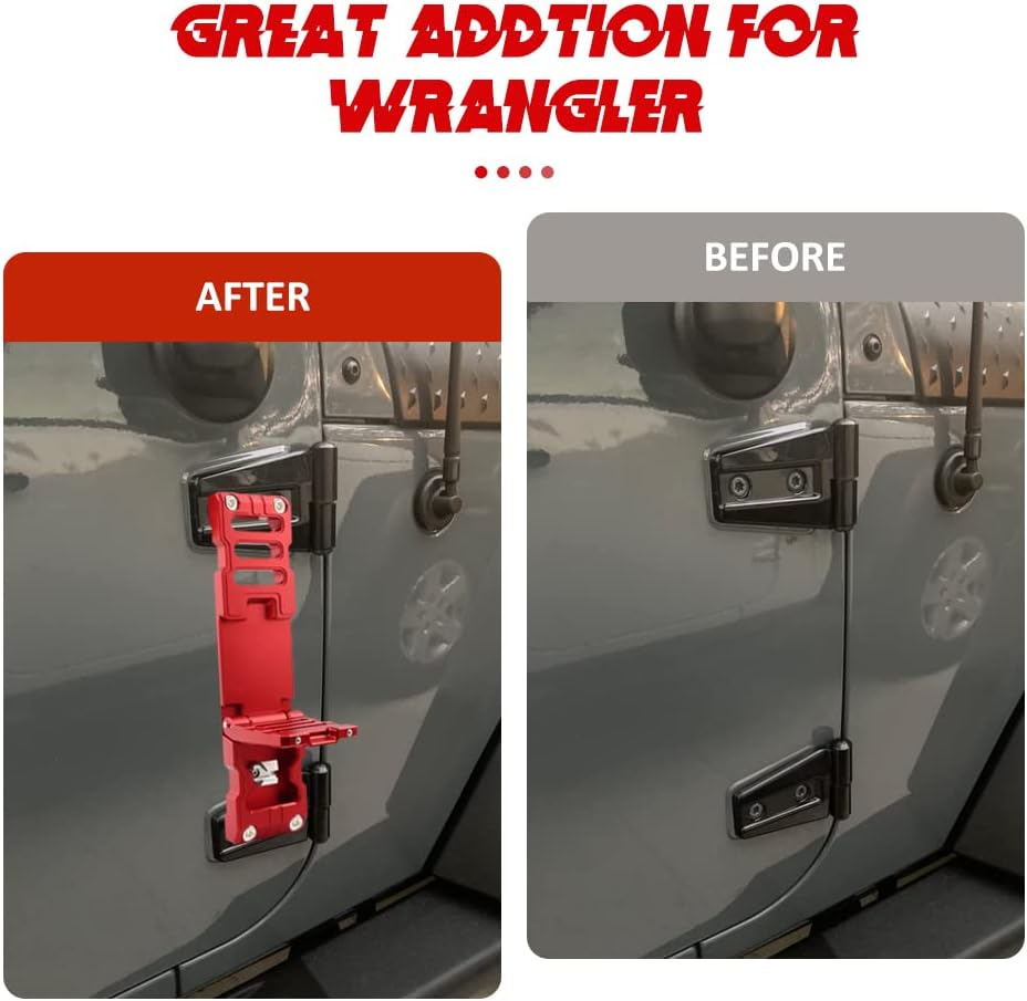 Door Hinge Step, Aluminum Door Hinge Foot Peg Step Compatible with Jeep Wrangler 2007-2018 JK JKU, 2018-2021 JL JLU 1PC, Red