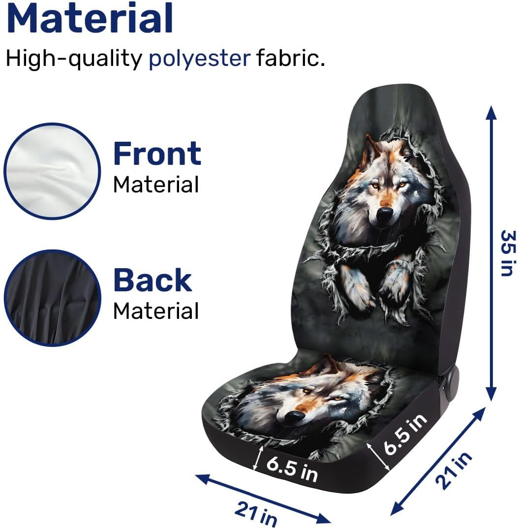 GENANY Cool Gray Wolf Howling Pattern 2 Front Car Seat Covers for Car Truck Sedan SUV, Durable Automotive Seat Covers, Breathable Bucket Seat Covers, Protective Interior Accessory