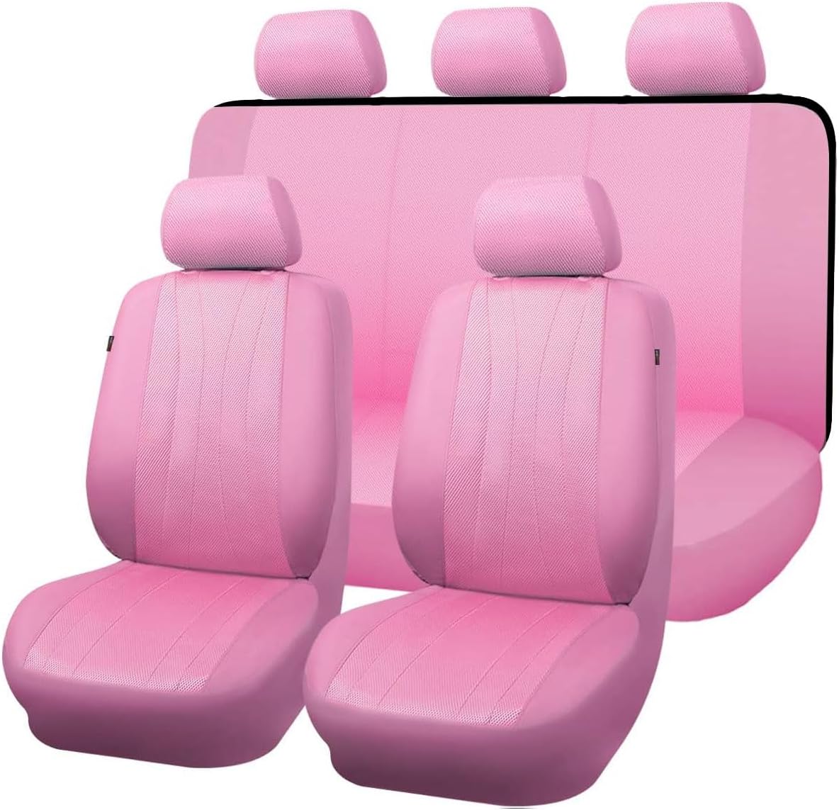Flying Banner car seat Covers Set Faux Leather Quilted Fashion Easy Bench Split Protectors Sport Fashion (Solid Pink, Full Set - Low Back - Front Arm Rest)