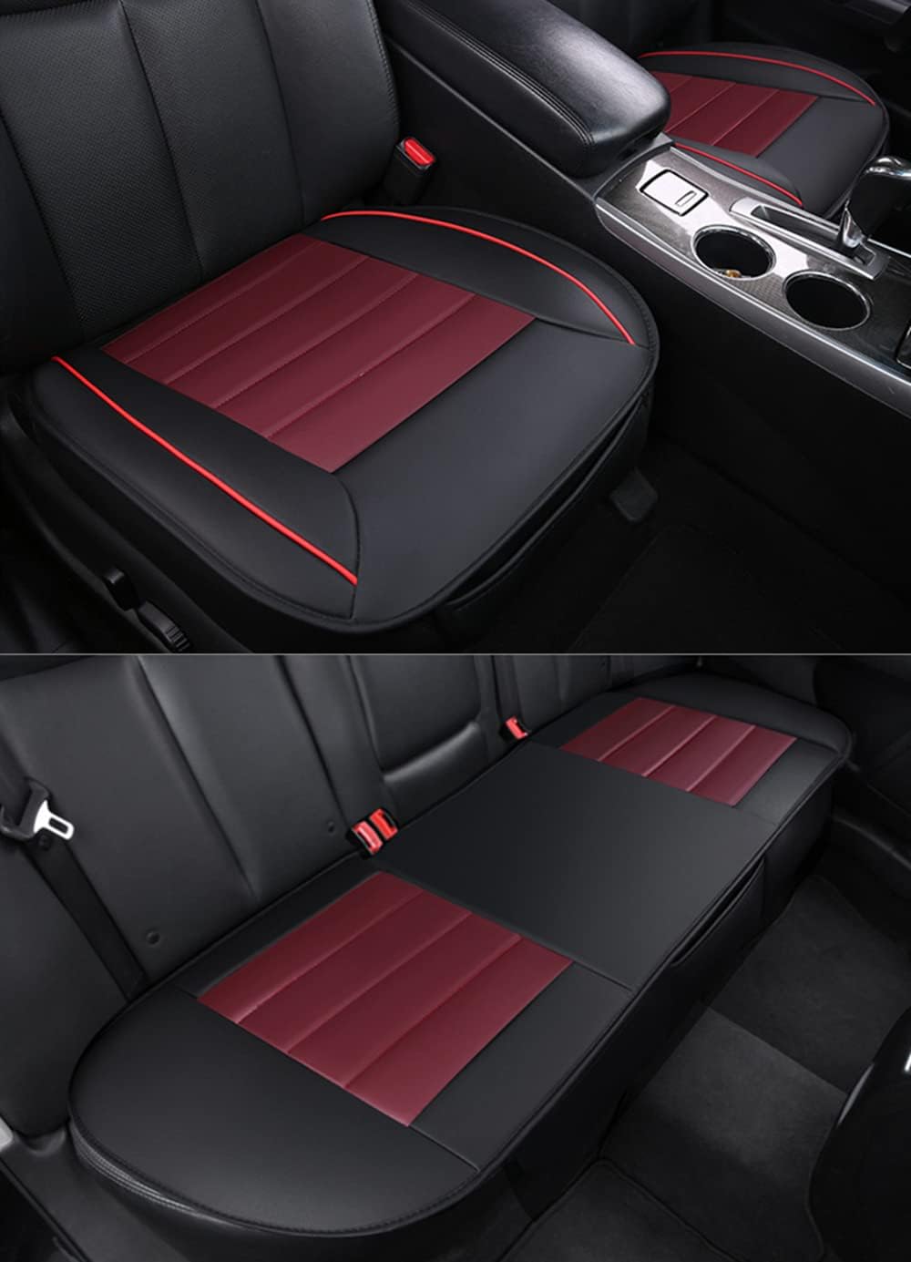 HONCENMAX Car Seat Cover Cushion Pad Mat Protector for Auto Supplies for Sedan Hatchback SUV PU Leather [Without Backrest] 2+1 Front Seat Covers&Rear Seat Cover