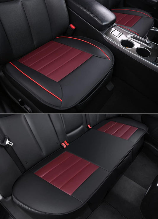 HONCENMAX Car Seat Cover Cushion Pad Mat Protector for Auto Supplies for Sedan Hatchback SUV PU Leather [Without Backrest] 2+1 Front Seat Covers&Rear Seat Cover