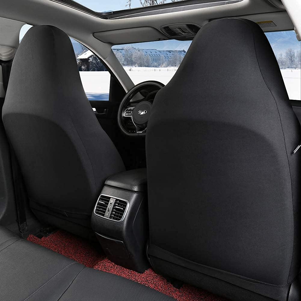 GIANT PANDA High Back Car Seat Covers Leather Universal Fit Most Car, Pickup, SUV, and Minivan, PU and Fabric Stitching Seat Covers, Airbag Compatible (Black + Beige)