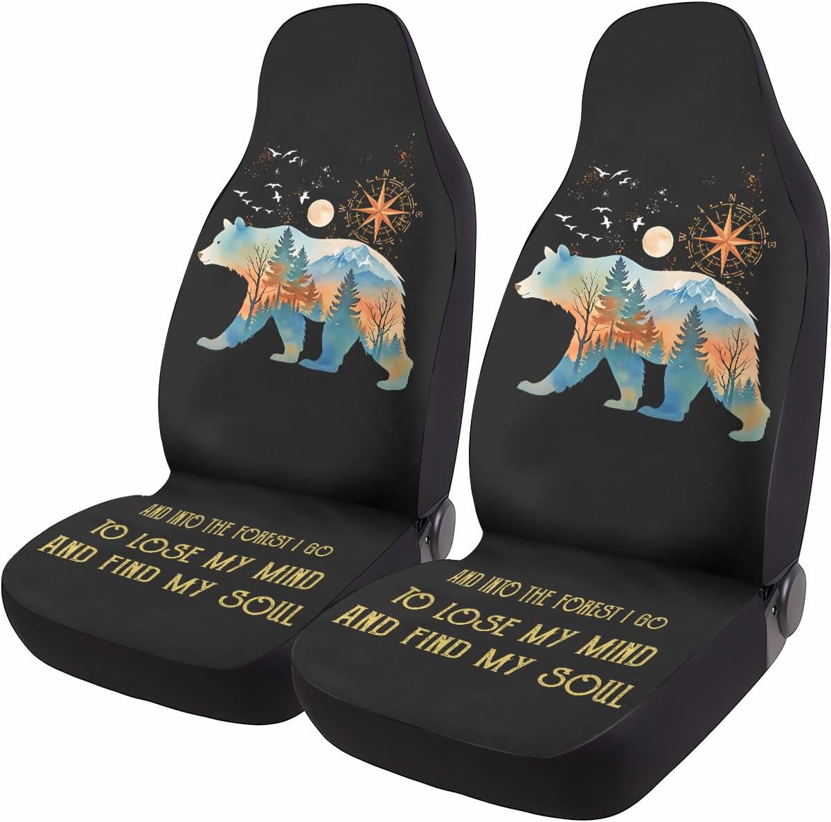 GENANY Cool Gray Wolf Howling Pattern 2 Front Car Seat Covers for Car Truck Sedan SUV, Durable Automotive Seat Covers, Breathable Bucket Seat Covers, Protective Interior Accessory