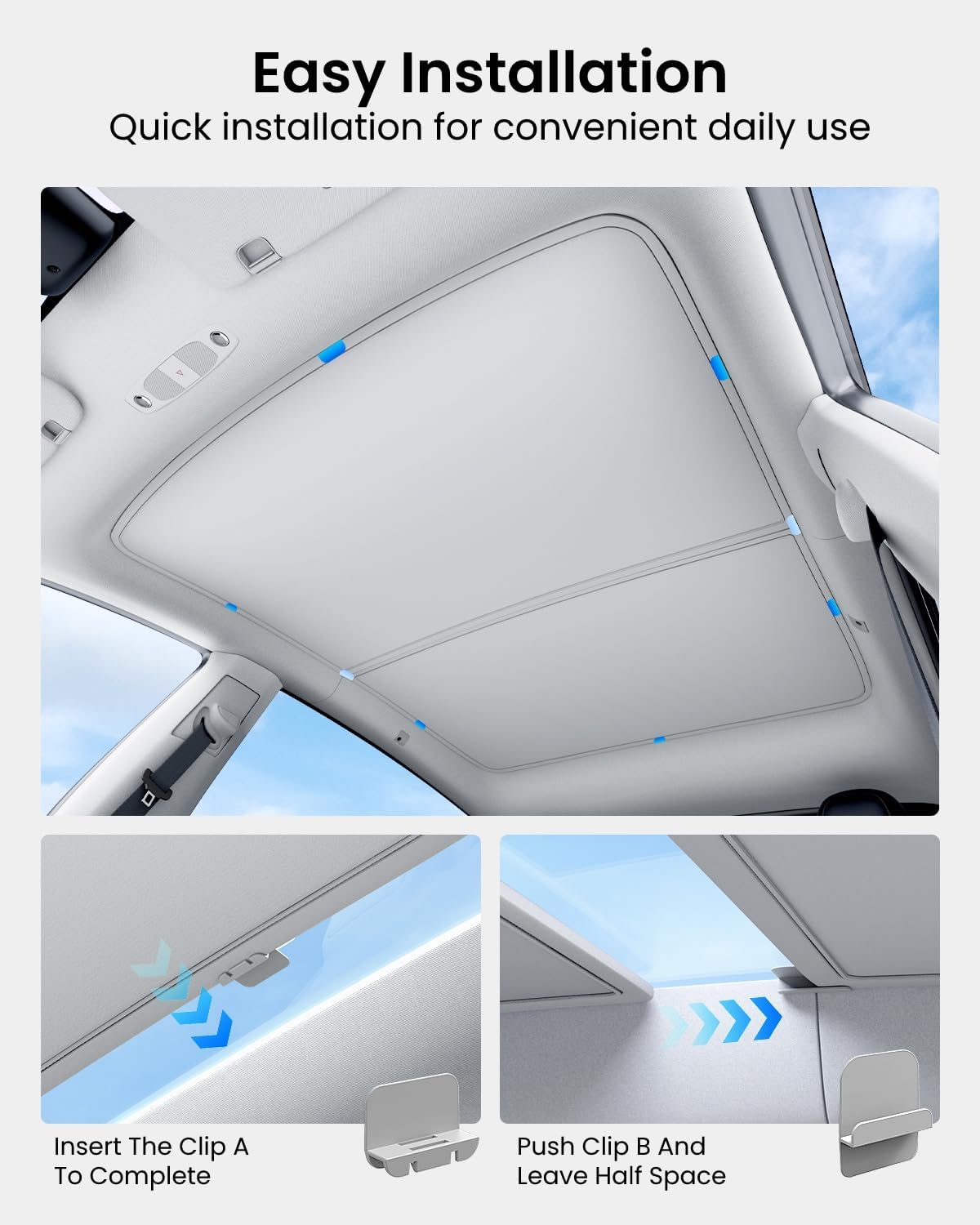 2024 Newest Tesla Model Y Roof Sunshade [No-Sagging, No Gaps] Magnetic Tesla Model Y Accessories Heat Insulation Foldable Glass Sun Shade for Model Y 2020-2024- 2PCS, Gen 3 White Grey