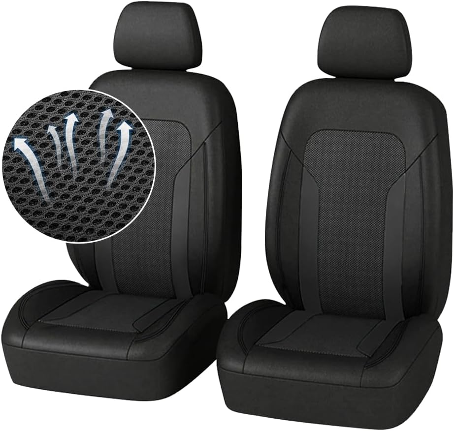 4PCS Cooling Car Seat Covers,Breathable Front Seat Covers with Mesh Construction and Foam Padding,Car Seat Protector to Reduce Back Sweating,Universal Car Interior for Car SUV (Gray)