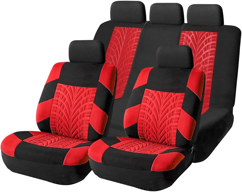 Car Seat Covers Full Set, Polyester Front Bucket Seat Protectors with Split Bench Back Seat Covers, Breathable Thicken Premium Sporty Seat Cushions, Auto Accessories for Car, SUV (Orange/Front,Back)
