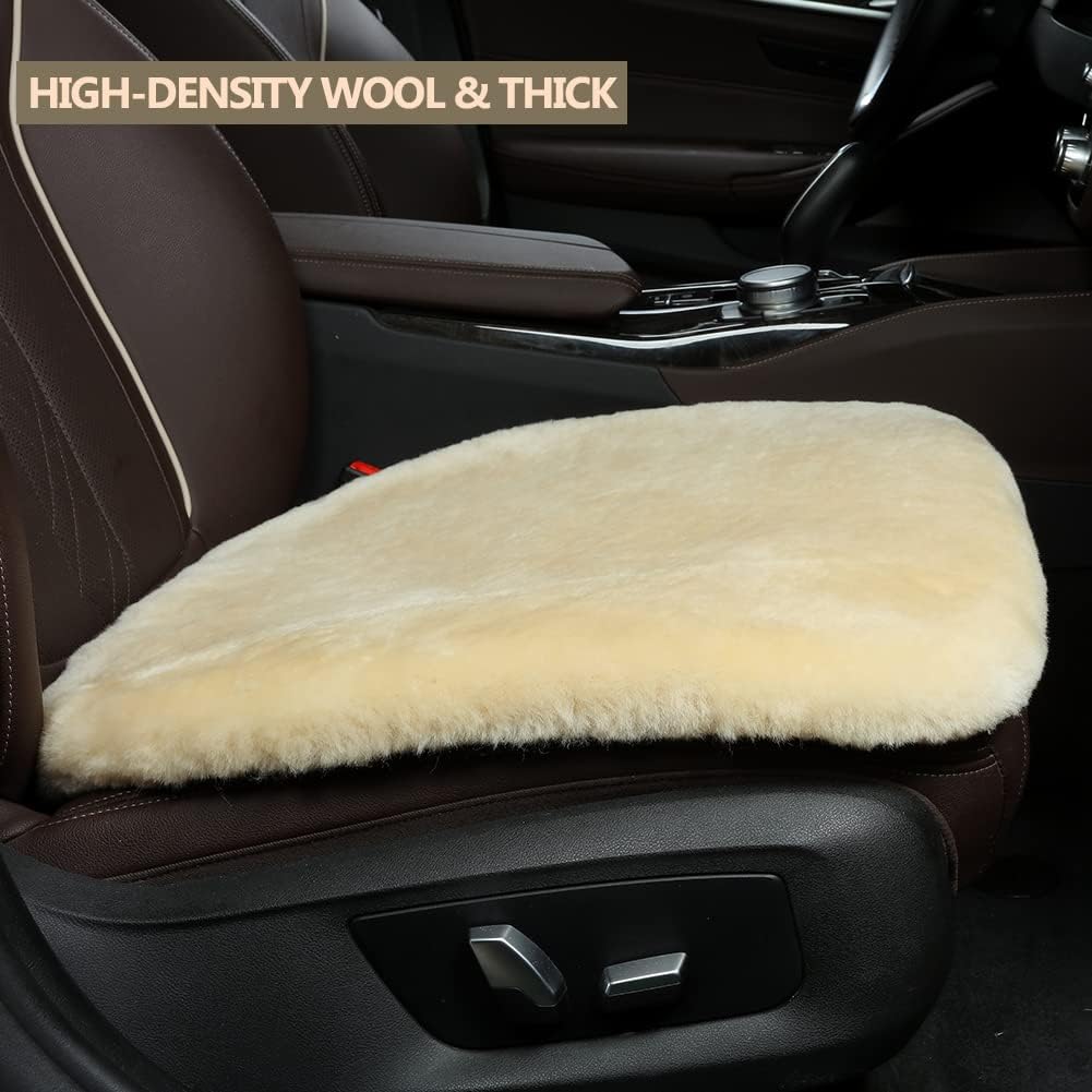 LLB Genuine Sheepskin Car Seat Cushion, Comfort Auto Seat Pad, Warm Real Wool Car Mat with Non-Slip Backing Universal Fit, 19.2 x 19.2 Inches (Pearl, 2 Front Seat Cushions & Bench Seat Cushion-3 Pcs)
