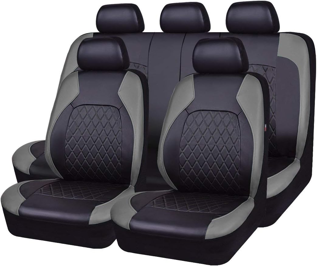 Horse Kingdom Universal Deluxe Pu Luxury Vinyl Car Seat Covers Full Set, Airbag Compatible, Breathable, Fit for Cars, Trucks, SUVs(Black with Red)