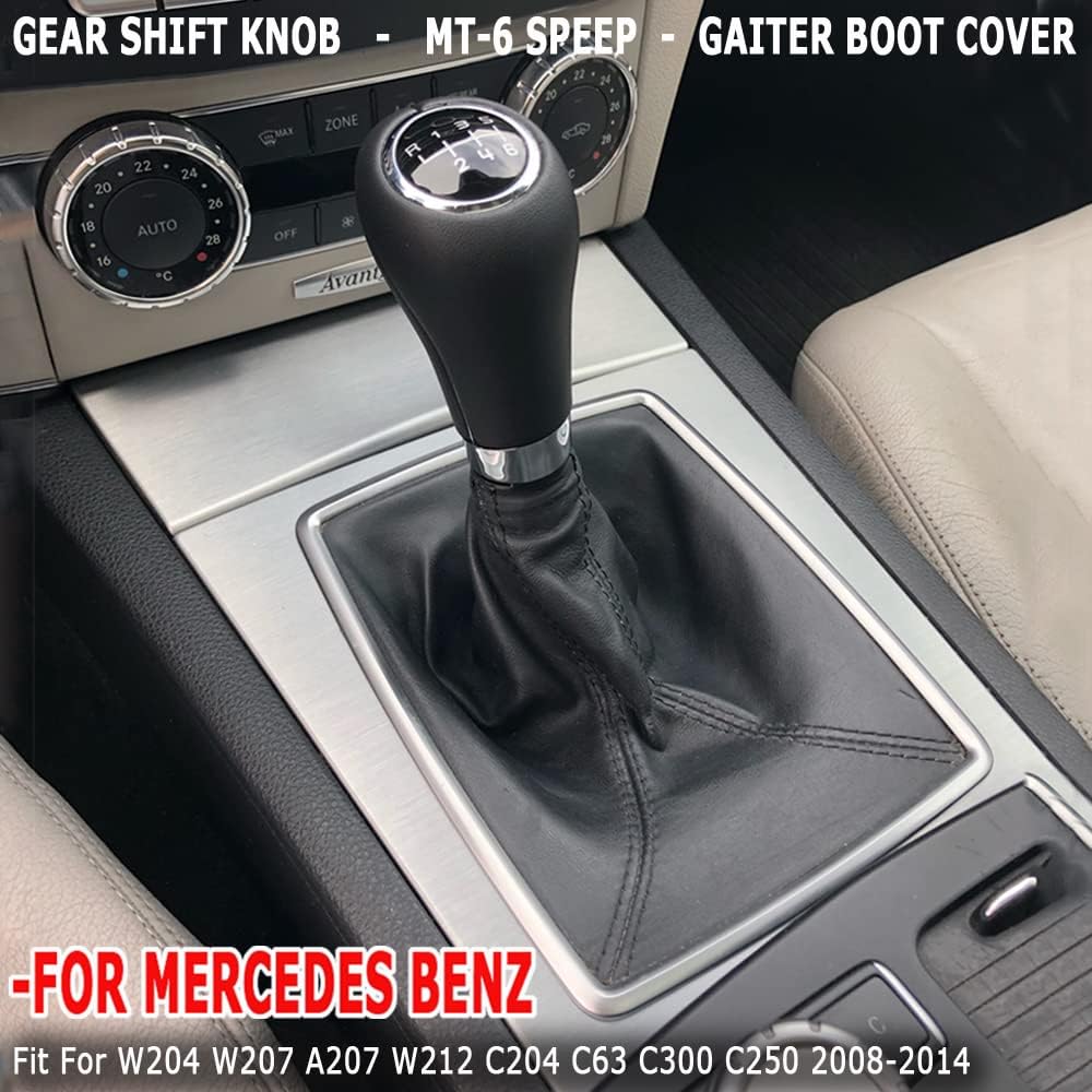 Hacreyatu Automatic Shift Gear Shifter Knob Boot for Mercedes Benz W204 W207 A207 W212 C204 C63 C300 C250 2008 2009 2010 2011 2012 2013 2014 (14.5MM Aperture)