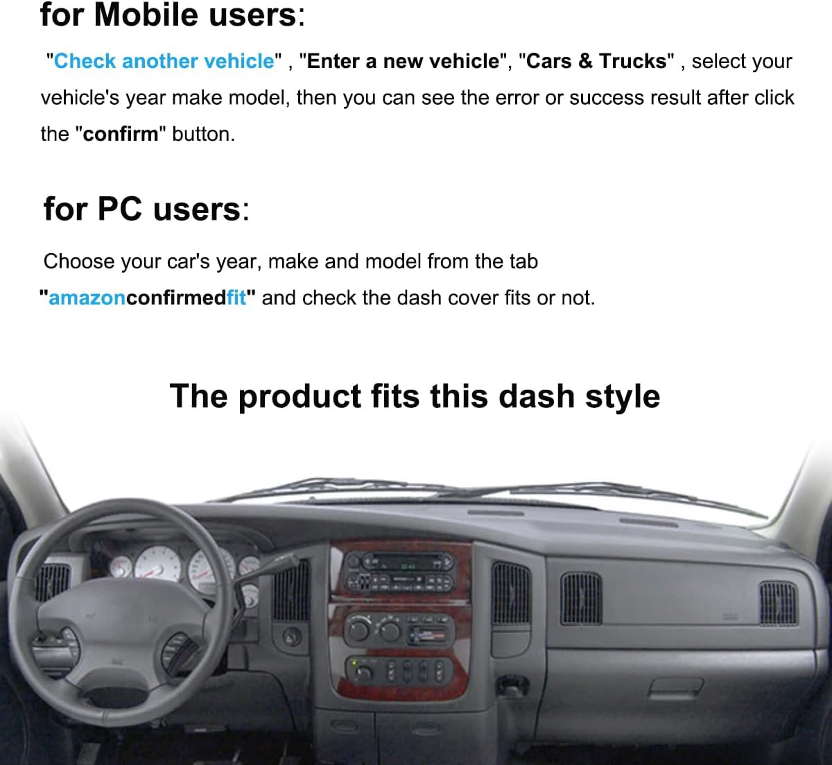 Yiz Dash Cover Dashboard Cover Mat Pad for Dodge Ram 2002 2003 2004 2005 (02-05 Black) Y22