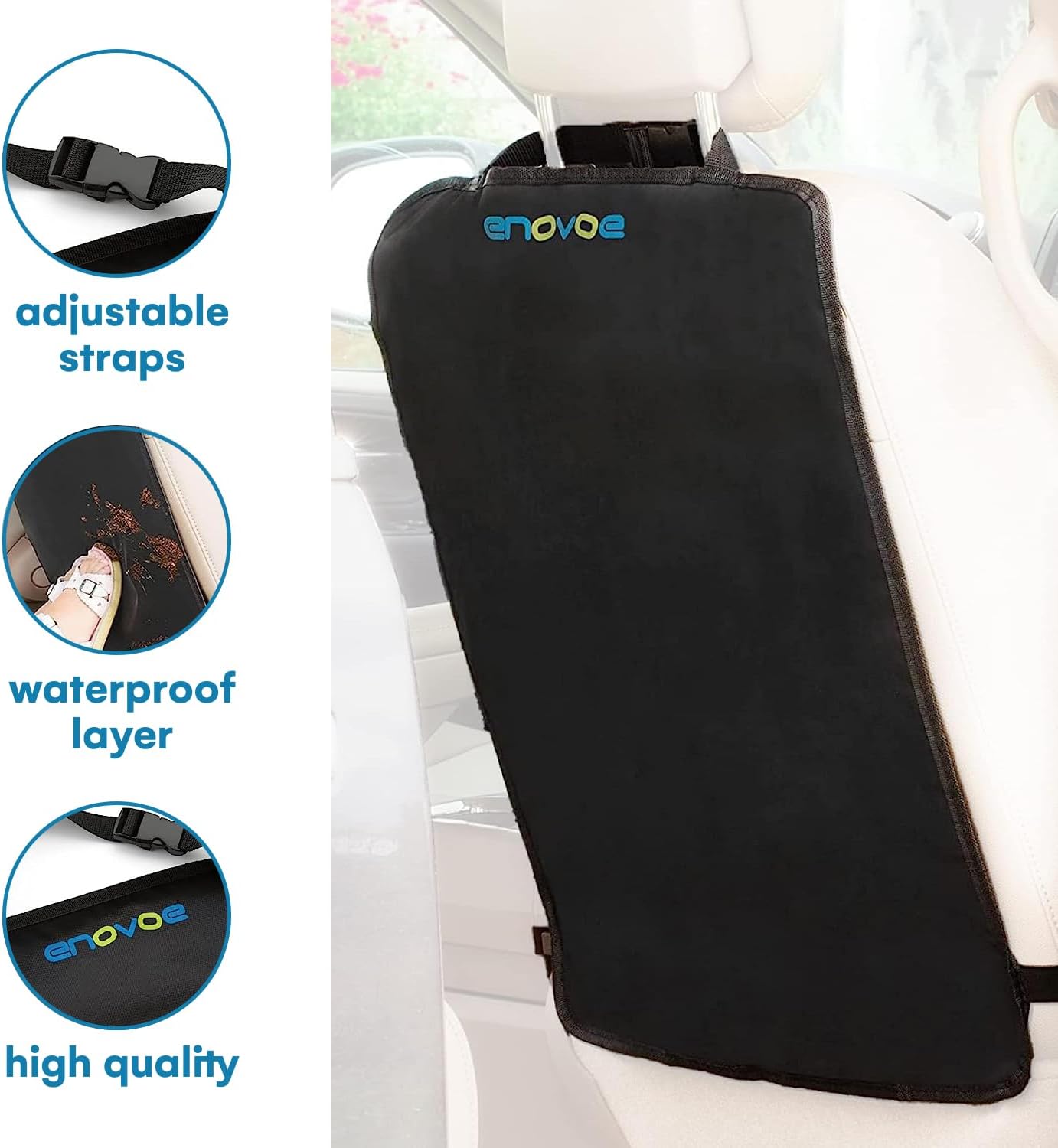Enovoe Back Seat Protector for Kids - 2 Pack - Premium Quality Car Kick Mats - Best Waterproof Protection for Upholstery from Dirt, Mud, Scratches - Extra Large Car Seat Protector Back of Driver Seat