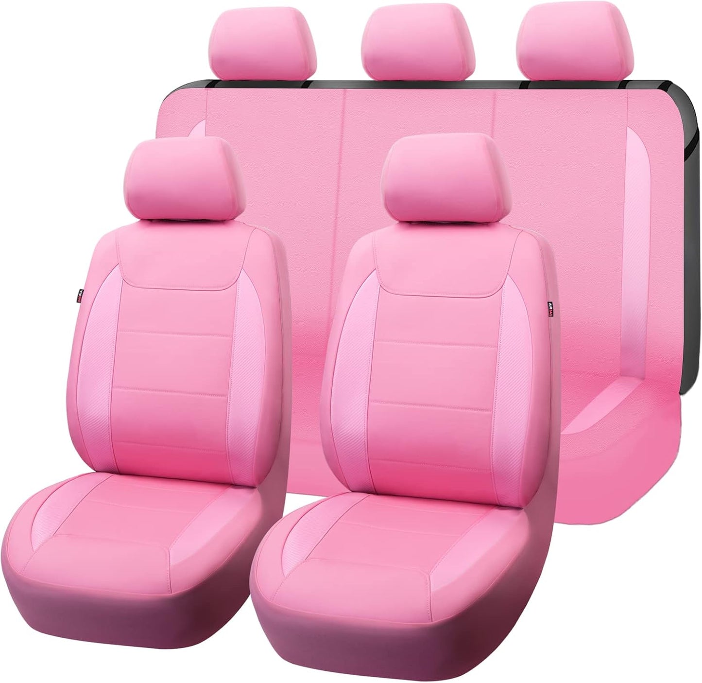 Flying Banner car seat Covers Protects Water Proof Faux Leather Carbon Fiber Front and Rear Bench (Black Black, Full Set - 9PCS)
