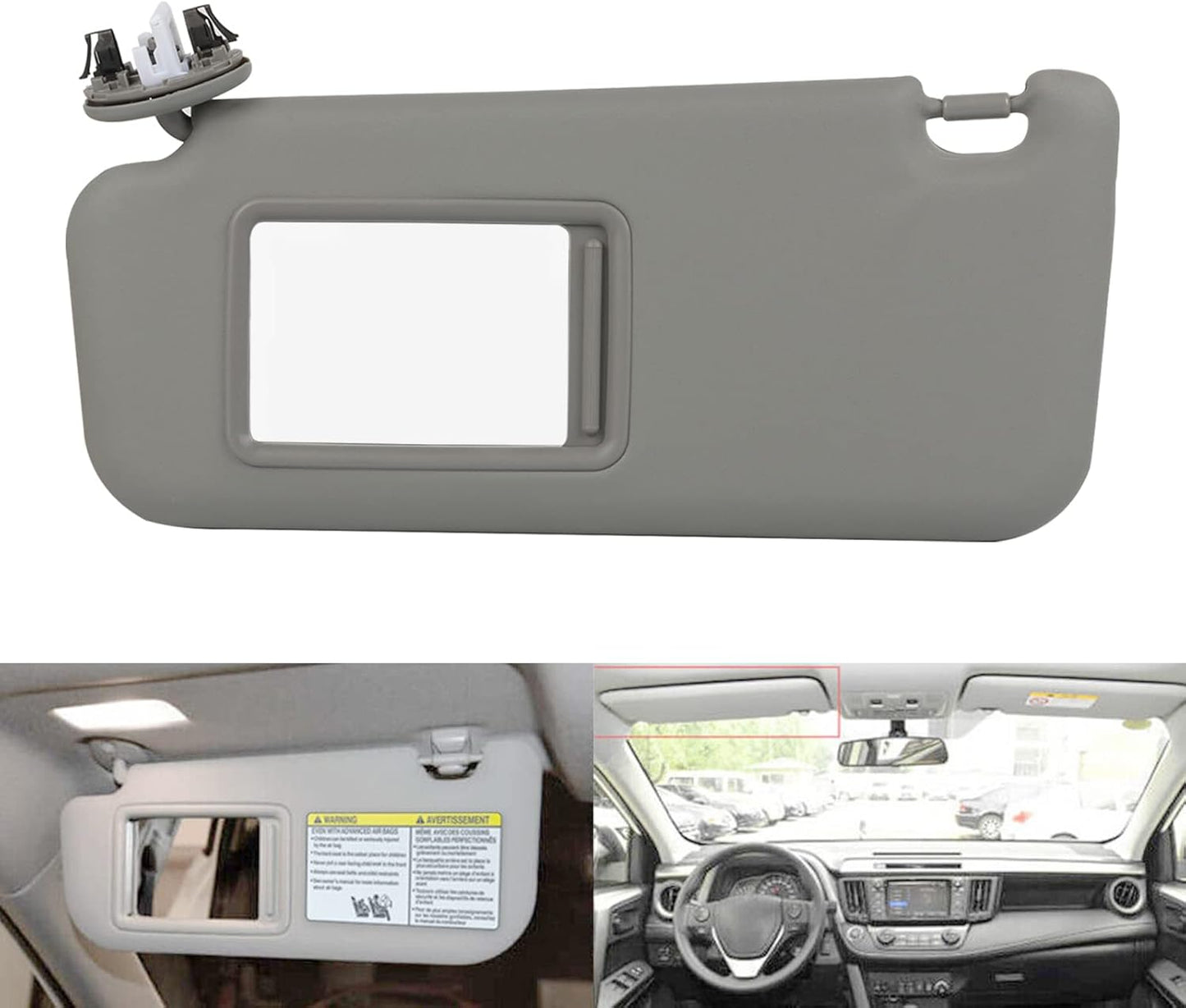KOAUTO Front Left Driver Sun Visor Gray Compatible with Toyota RAV4 2006 2007 2008 2009 2010 2011 2012 2013