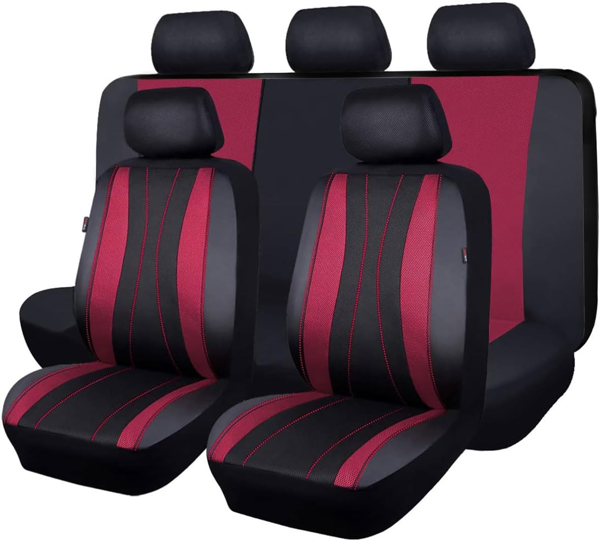 Flying Banner car seat Covers Set Faux Leather Quilted Fashion Easy Bench Split Protectors Sport Fashion (Solid Pink, Full Set - Low Back - Front Arm Rest)