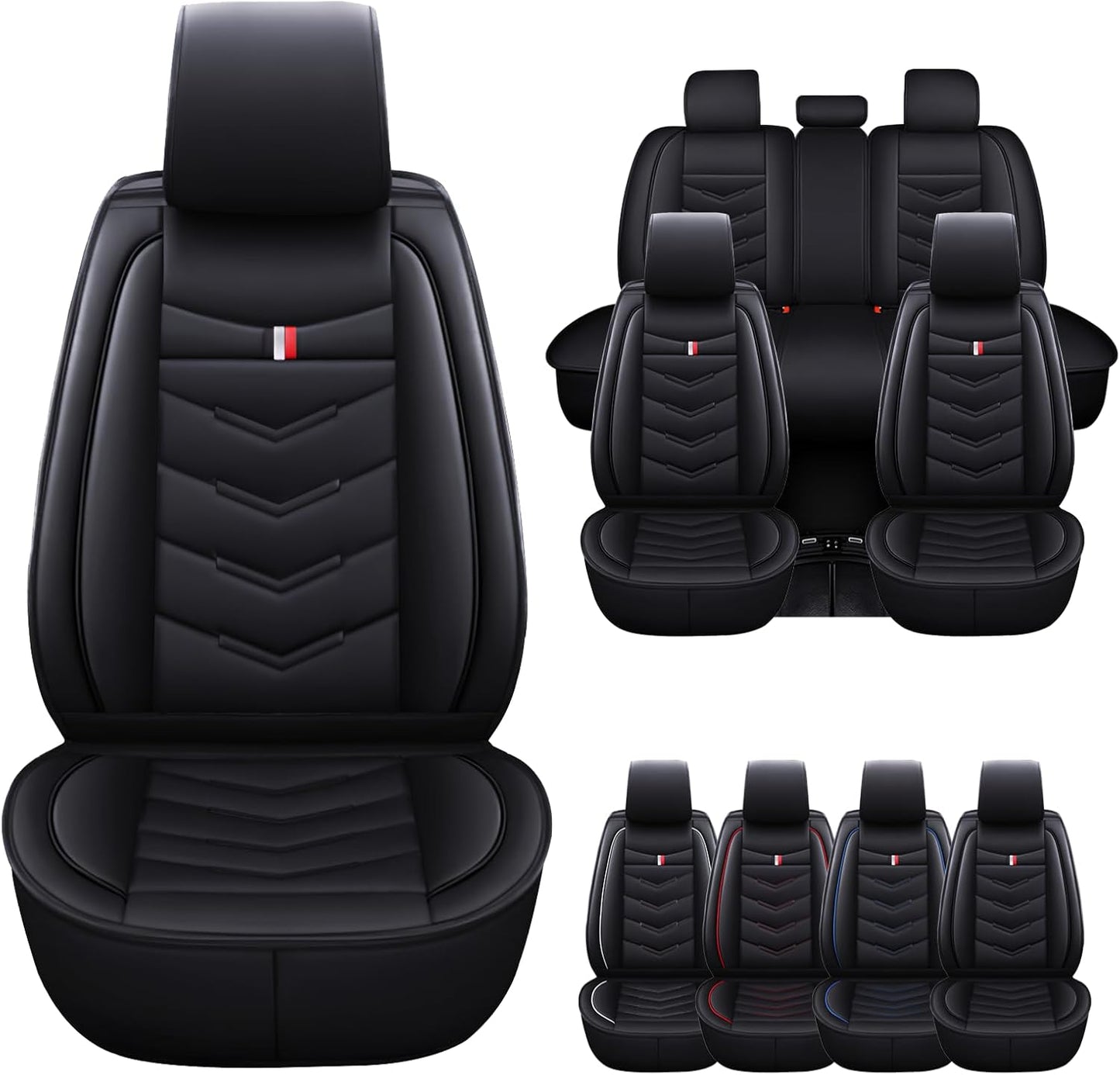Seat Cover for GMC Canyon 2004-2024, Waterproof Durable Compatible Airbag, Premium Leather Seat Protector(2 Seats Standard,Black Red)