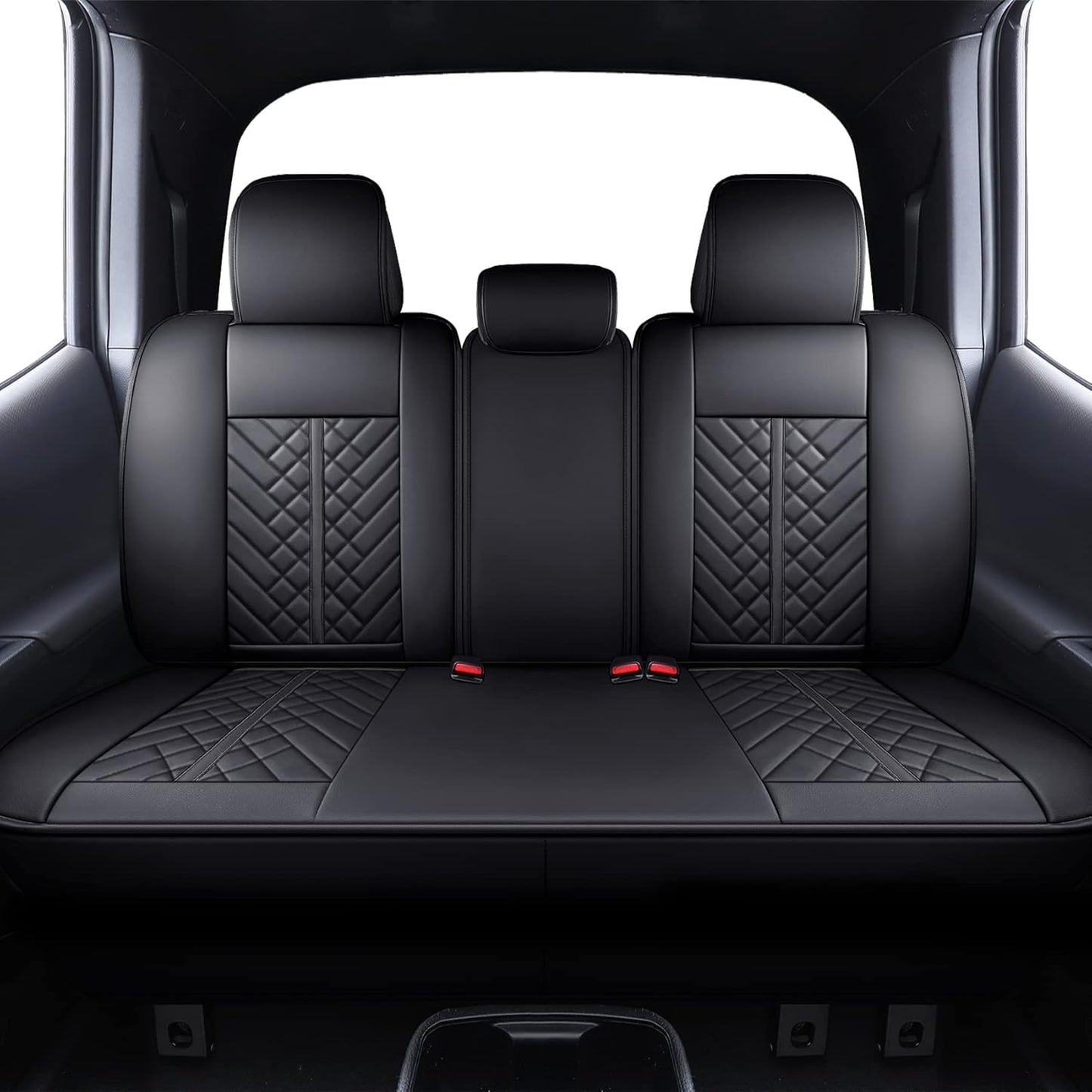 Tomatoman Toyota Tacoma Rear Seat Covers 2005-2024 2025 TRD Sport Off Road Limited SR5 V6 Crew Double Extended Cab Truck Airbag Compatible Back Car Cushions with Faux Leather(Rear Seat/Black-Red)