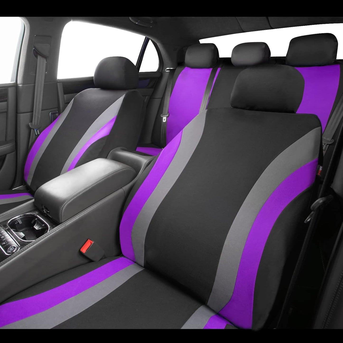 CAR PASS Line Rider Sporty Car Seat Covers Full Set with 4Pcs Waterproof Car Floor Mats Universal Fit Airbag Compatible Automotive Interior Covers for Trucks,Vans,SUV (Combo Set, Black & Purple)