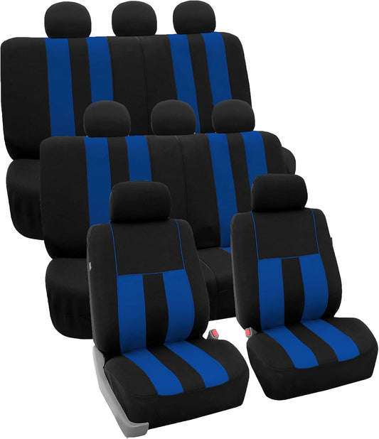 FH Group Three Row Striking Striped Full Set Car Seat Covers, Airbag Compatible & Split Ready – Universal Fit for Cars Trucks & SUVs (Blue) FB036217