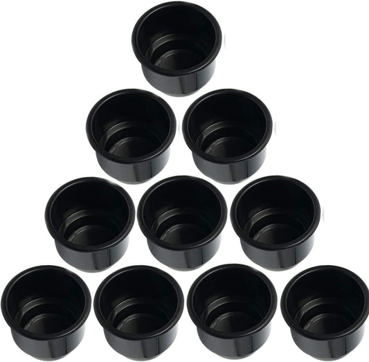 NovelBee Boat Cup Holder Insert Round Hard Plastic Drink Cup Holder Universal Black with Drain for Boat Truck Car Camper RV (10pcs)