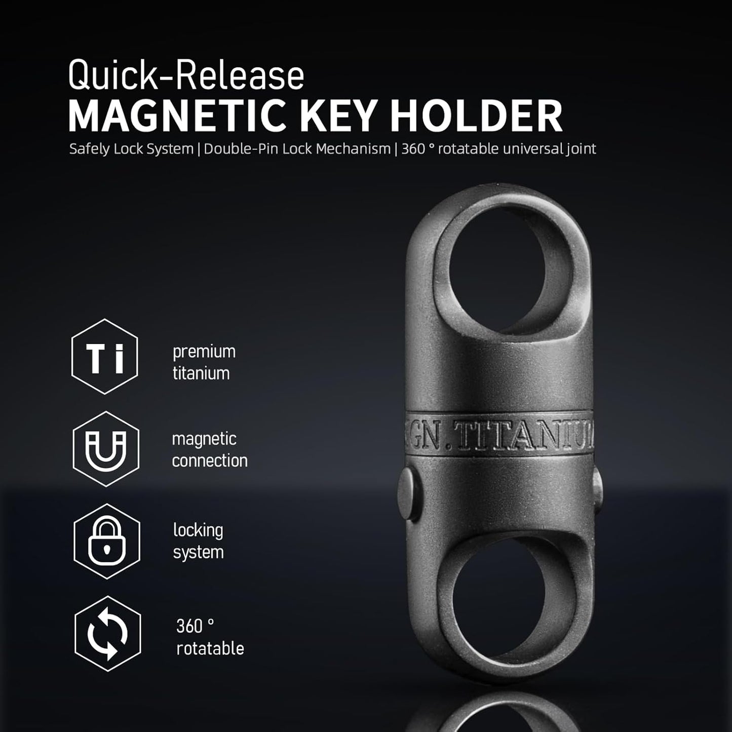 FEGVE Titanium Magnetic Key Holder, Quick Release Keychain, Detachable Magnetic Keychain, Safely Lock System-360 ° Rotatable