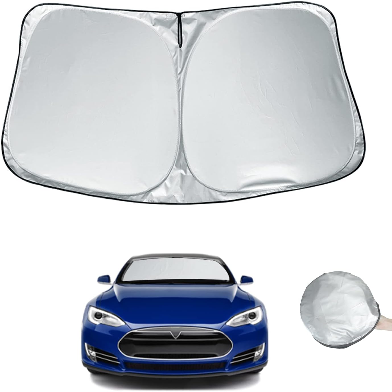 BoxCheer Windshield Sunshade for Tesla Model S Foldable Double Layer Sun Shade Front Window UV & Heat Protection Visor