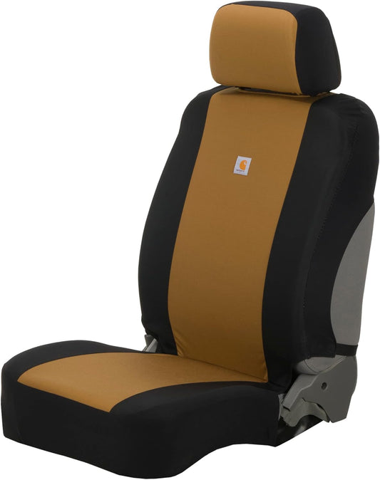 Carhartt Gear C0001399 Universal Fitted Nylon Duck Bucket Seat Cover - One Size Fits All - Black/Carhartt Brown