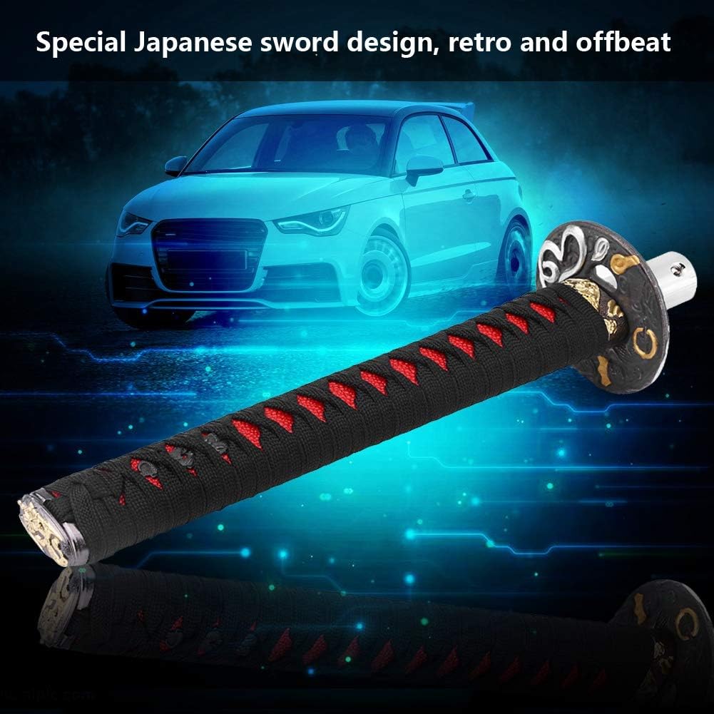 Gear Shift Lever Knob Universal Retro Japanese Sword Car Gear Shift Knob Manual Shifter Lever Knob with 4 Adapters (Black + Red)