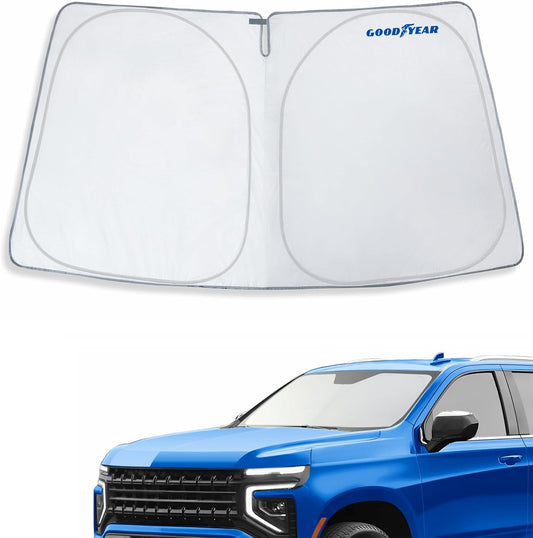 Goodyear Foldable Windshield Sunshade for Chevrolet (Chevy) Tahoe 2021-2025, SUV car Accessories, Sunshade Cover, Sun Shade Car Windshield, Window Sun Blocker - GY008221
