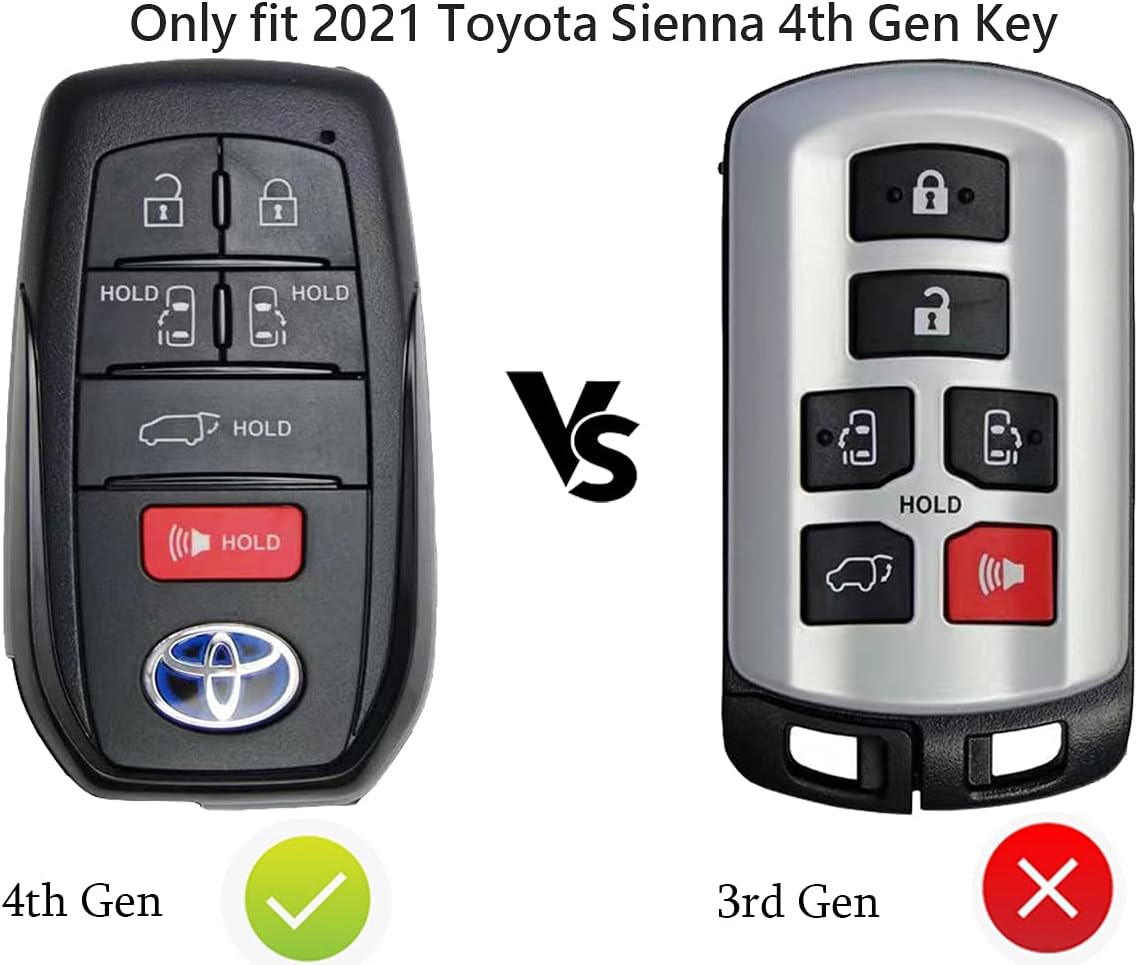 3W Key Fob Cover Case Compatible for Toyota Sienna 2021,Genuine Leather Remote Fob Cover with Keychain Soft Leather 360 Degree Protection,6 Buttons,Pack of 2,Black & Brown