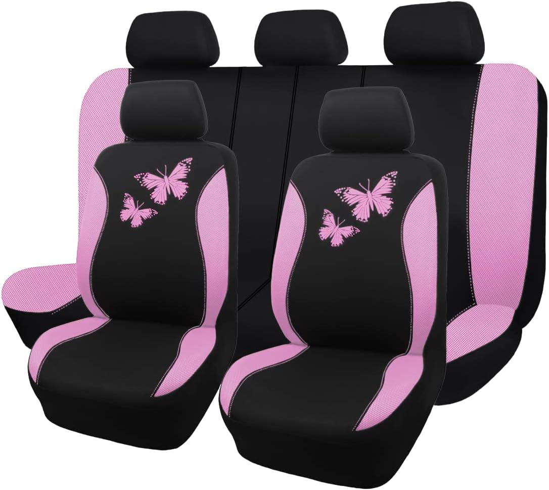 Flying Banner Butterfly car seat Covers ful Set Fashion Universal Lady Woman Female Rear Bench Split Colorized (Full Set, Purple)