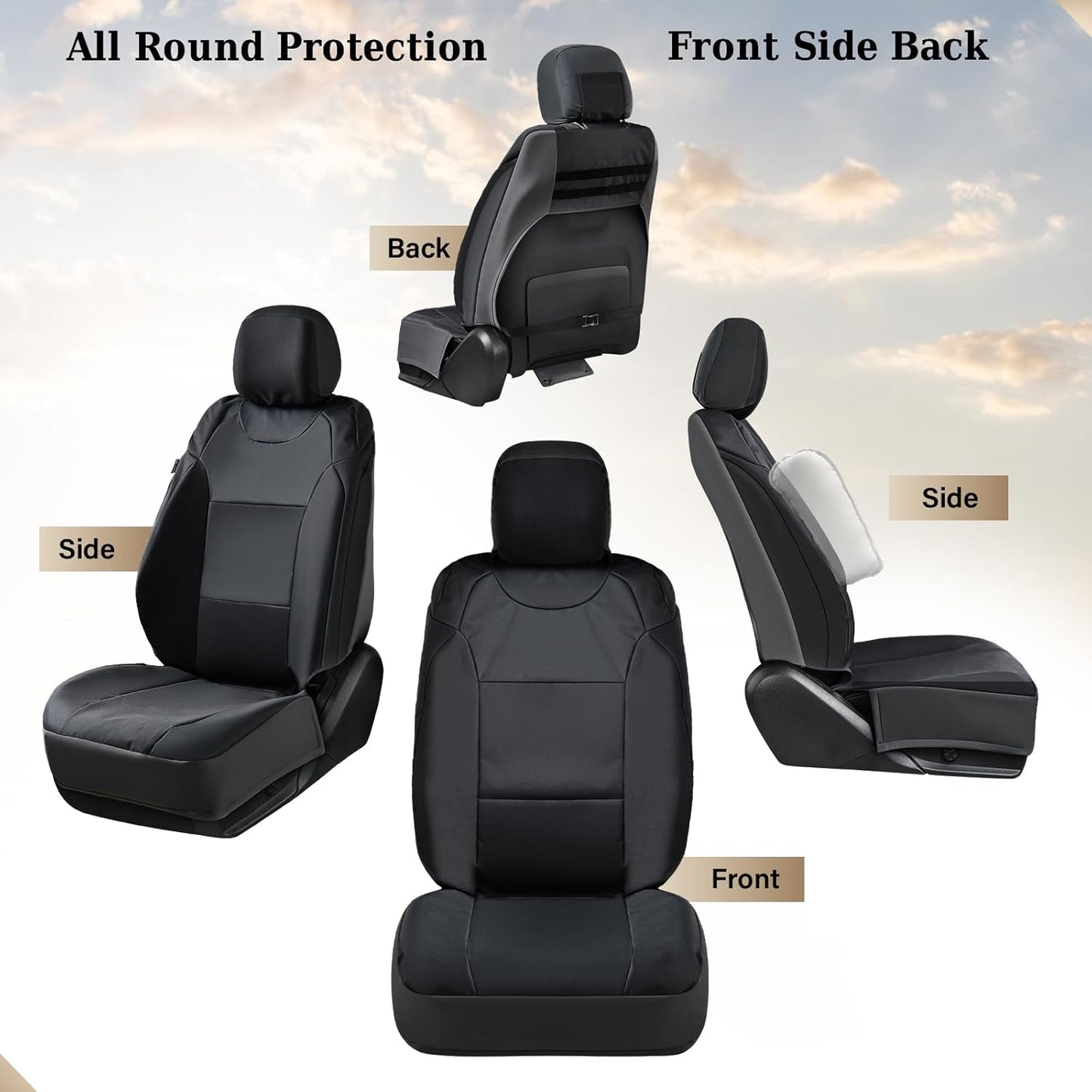 Coverado Front Seat Covers, Waterproof Oxford Seat Protector for Car Seat Cushions for Kids & Dogs, Pickup Truck Seat Covers Fit for 2015-2023 Ford F150&2017-2023 Ford F250 F350 F450(Black, 2PCS)