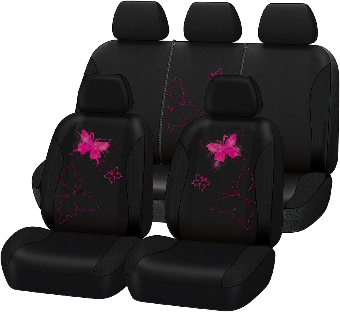 Flying Banner Butterfly car seat Covers ful Set Fashion Universal Lady Woman Female Rear Bench Split Colorized (Full Set, Purple)