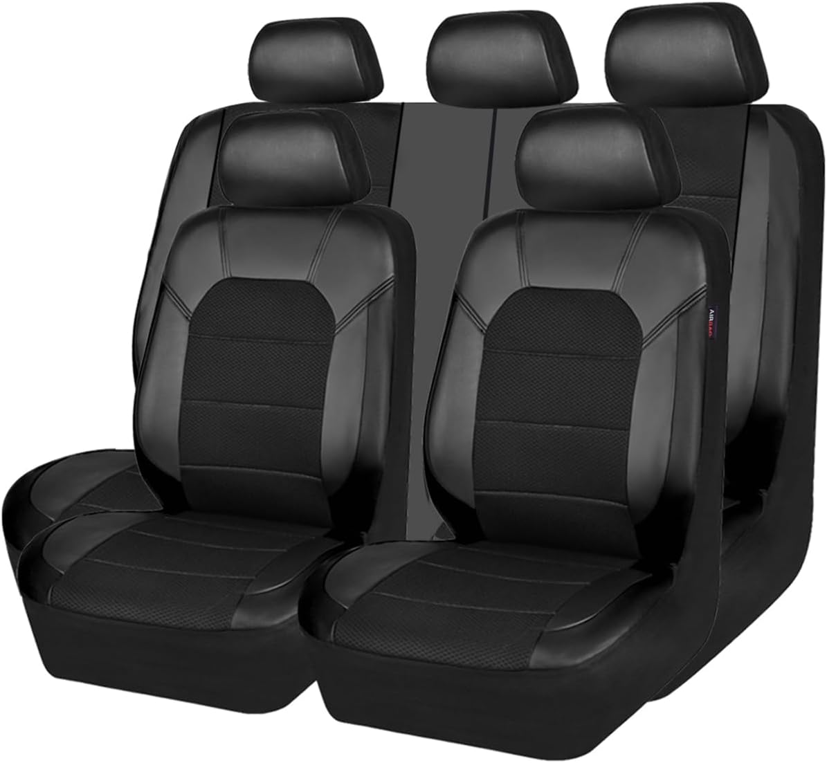 CAR PASS Leather Car Seat Covers Front Seats only, with Air Mesh Front Seat Covers Breathable, Cool Automotive Seat Covers 2 Pack, Universal Fit Most Cars,SUV,Truck,Van Airbag Compatible(Black Green)
