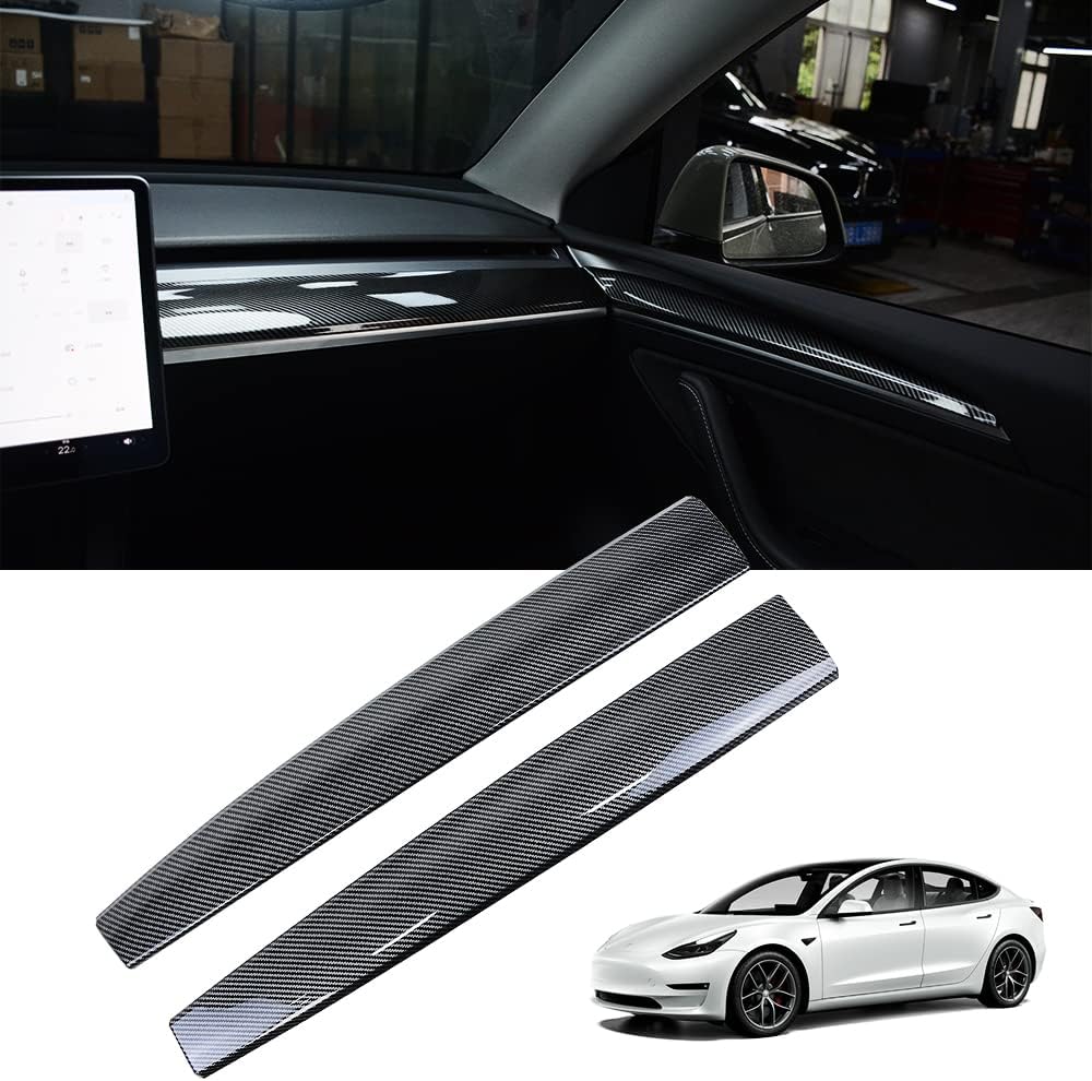 KKTR-CAR Dashboard Cover Wrap and Front Door Inner Armrest Panel Cover Trim Compatible with Tesla Model 3 2021-2023 Model y 2020-2025,NOT for Performance (Matte Carbon Fiber Pattern, 4pcs)