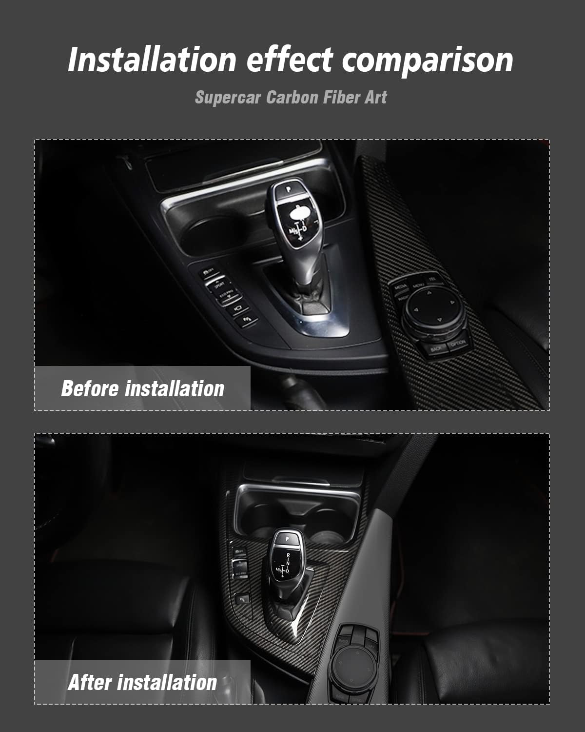 ABS Carbon Fiber Look Gear Shift Panel Cover for BMW 3 Series F30 F31 F34 & 4 Series F32 F33 F36 (2013–2015) – Interior Trim for 320i 328i 335i 428i 435i