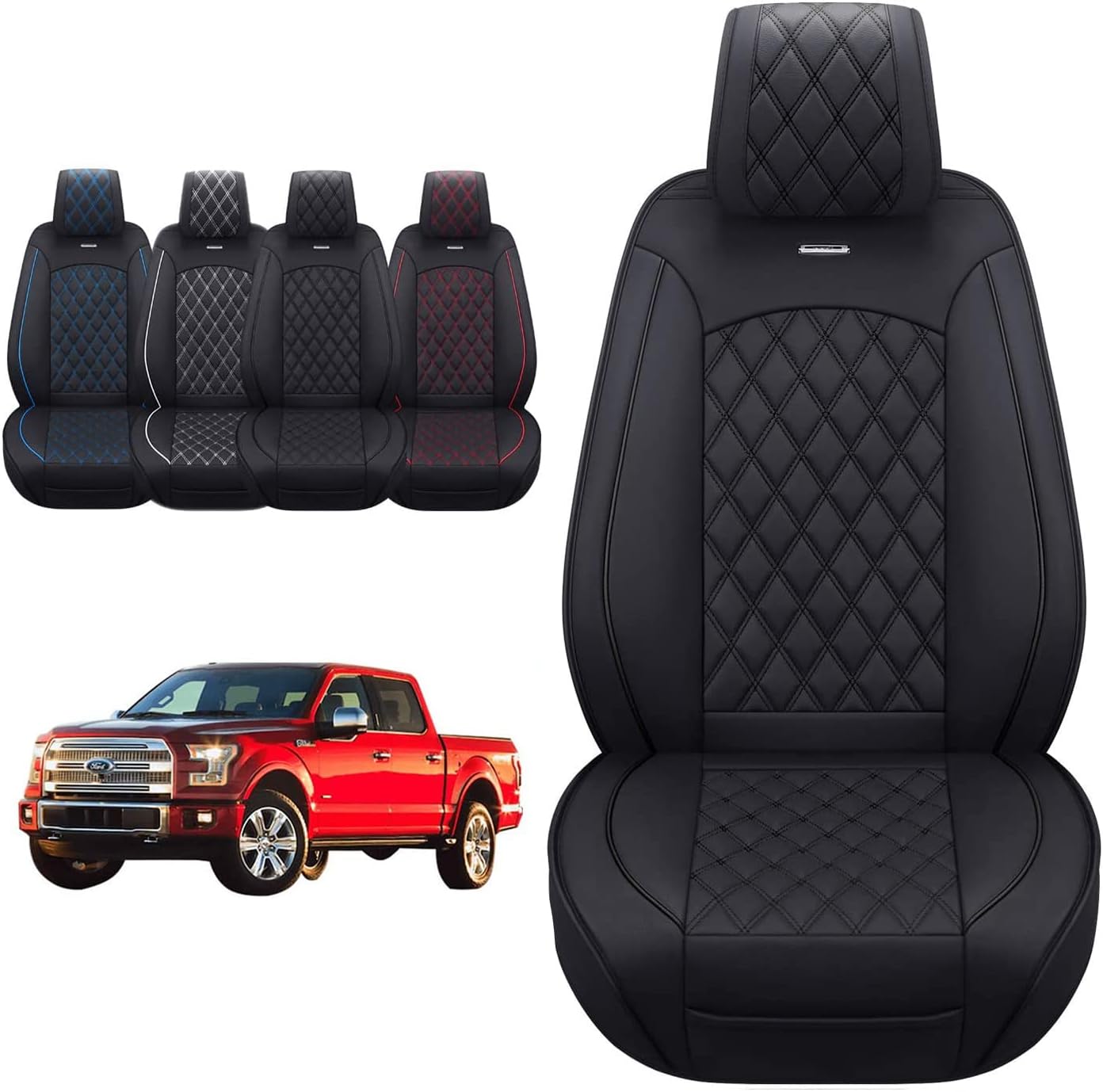 Aierxuan Front Seats Covers for Ford F150 2009-2025 Waterproof Leather Truck Pickup Custom Fit for 2017-2025 F250 F350 F450 Supercrew Regular Extended Cab(2 PCS Front, Black-White)