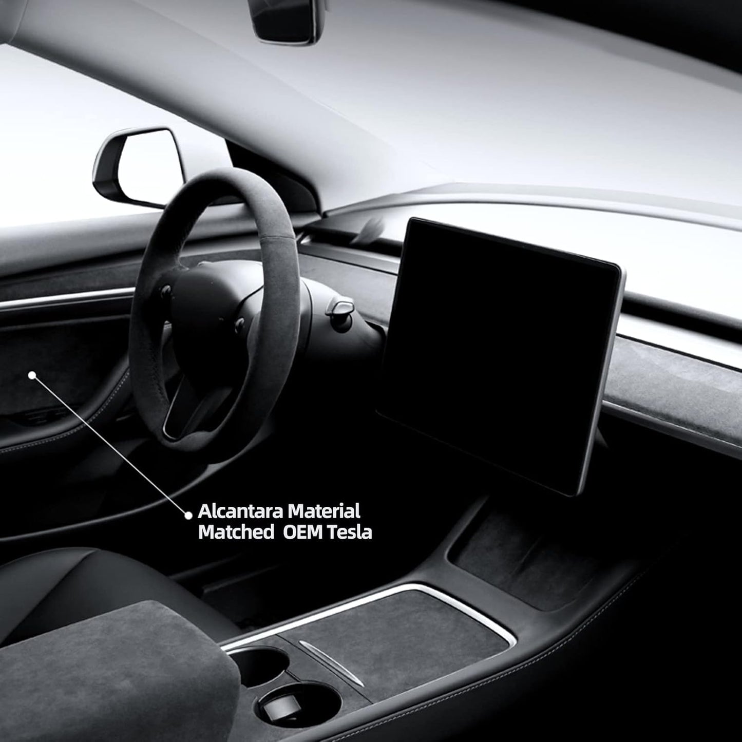 Alfanxi Dashboard Wrap Cover & Inner Front Door Trim Panel Armrest Wrap Cover Alcantara and ABS Material Compatible with Tesla Model Y/3 (A3-Dashboard&Doorpanel)