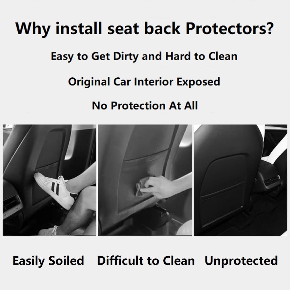 ANTETOKO Tesla Model 3/Y/S/X Leather Seat Back Protector,Wear-Resistant Backseat Kick Mats with Organizer Pocket,Waterproof Scratchproof Dirt-Resistant Protection - 2 PCS (Black)